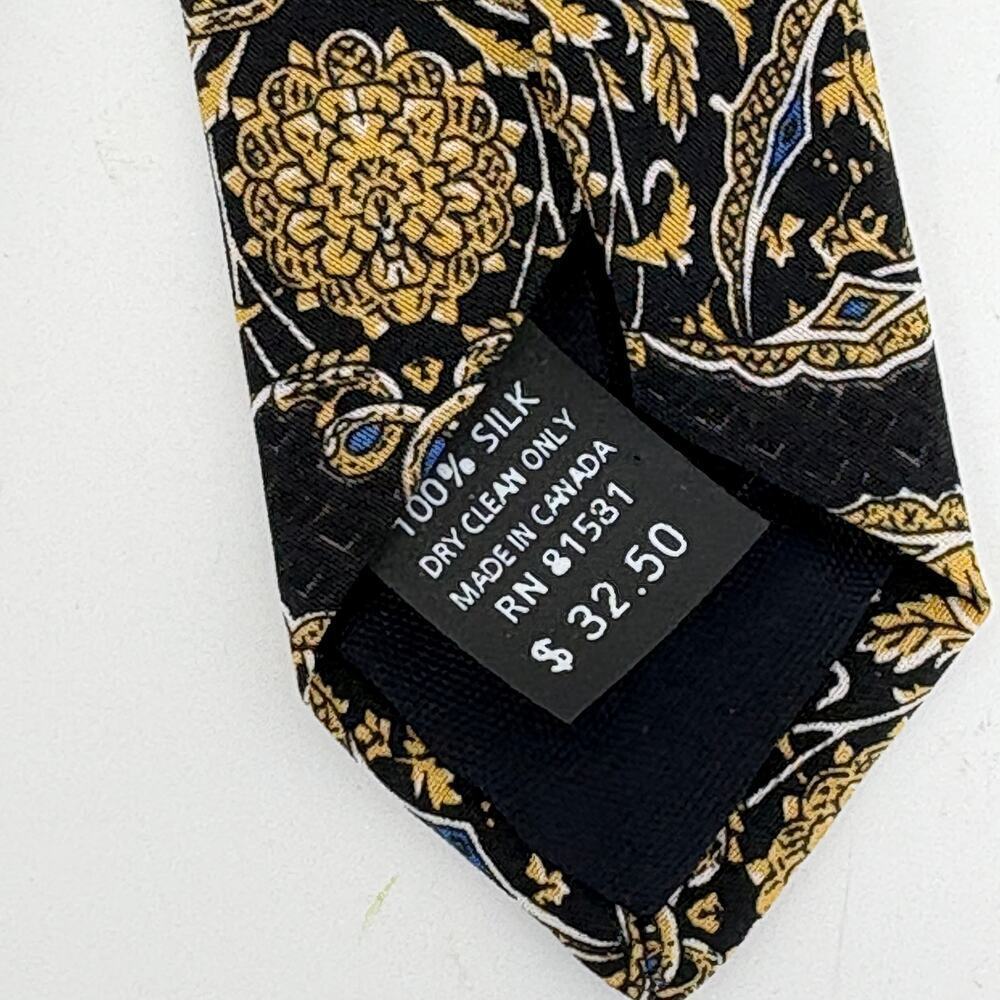 Vintage The Metropolitan Museum Of Art 1990s Silk Tie 56" x 4" Black Gold Floral - Picture 4 of 7